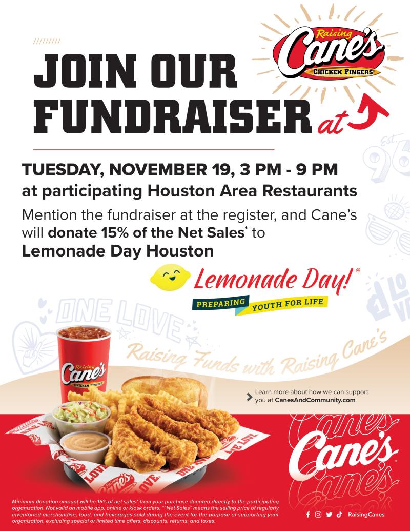 Raising Cane's Chicken - FUNDRAISER - LEMONADE DAY HOUSTON