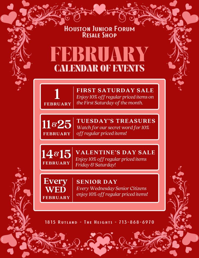 HOUSTON JUNIOR FORUM Resale Shop - VALENTINE'S DAY SALE